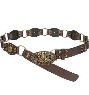 Vintage Western Style Brown Leather Belt with Gold Concho Discs